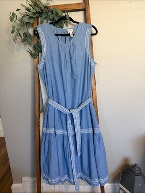 St. John's Bay Blue Sleeveless Tiered Midi Dress with Belt